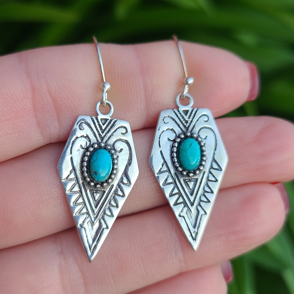 Blue Mohave Turquoise 925 Earrings - Picture 2 of 6